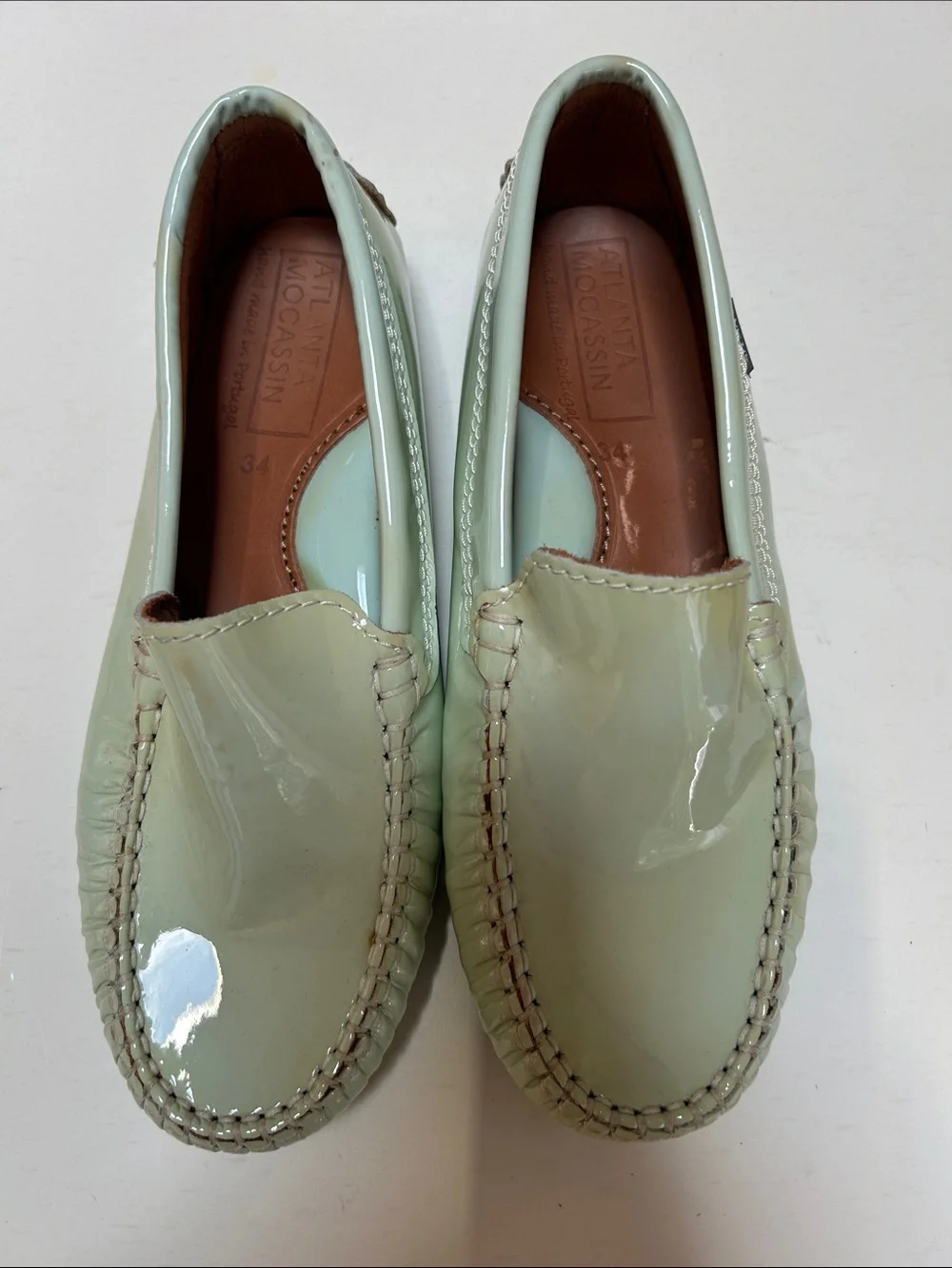 Patent Leather Mint Green Moccasin Loafers made in Portugal